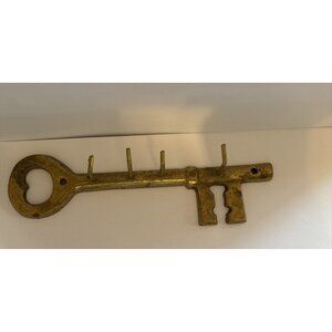 Vintage Country Farmhouse Solid Brass Skeleton KEY Shaped Wall Key Holder 4 Hook